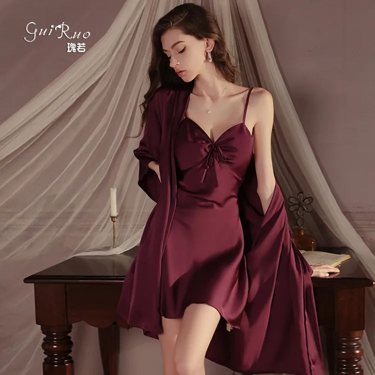 瑰若顺滑缎面睡衣聚拢加胸垫性感女睡裙新款吊带裙薄款睡衣女夏季