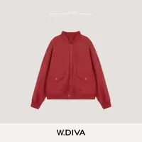 W.Diva【炽焰】真丝羊毛棒球夹克红色美式休闲外套酷飒风53C142935