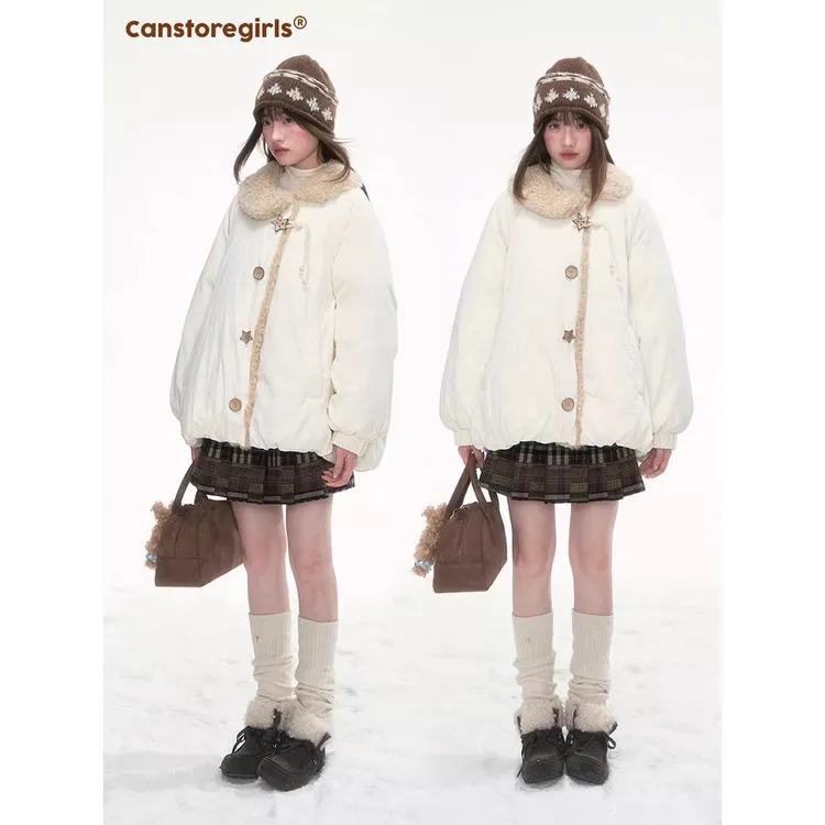 溪溪靓衫 '绒间星轨'冬季新款加厚时尚保暖白鸭绒毛领花苞羽绒服