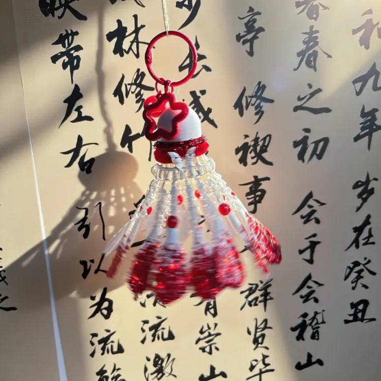 diy手工大红蝴蝶送搭子羽毛球挂件材料钥匙扣女朋友情人节礼物