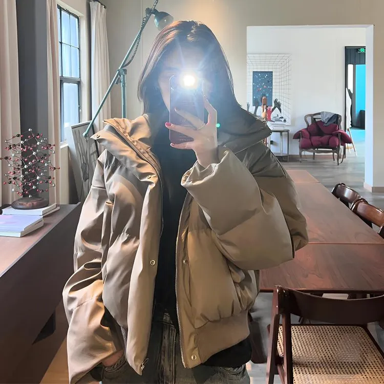 2025年新款棉服女冬季韩系加厚棉袄短款美式小个子pu皮棉衣外套潮