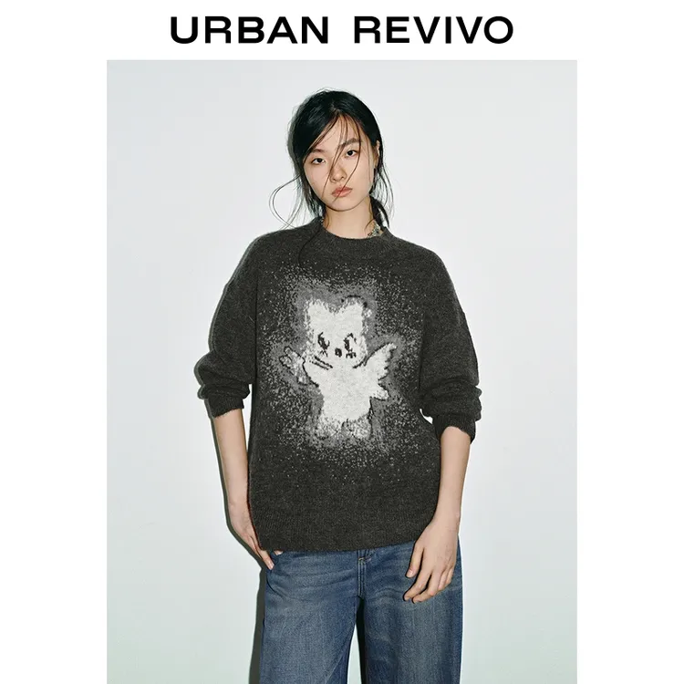 UR2025秋季新款女装潮流休闲萌趣图案宽松针织衫UYV950063