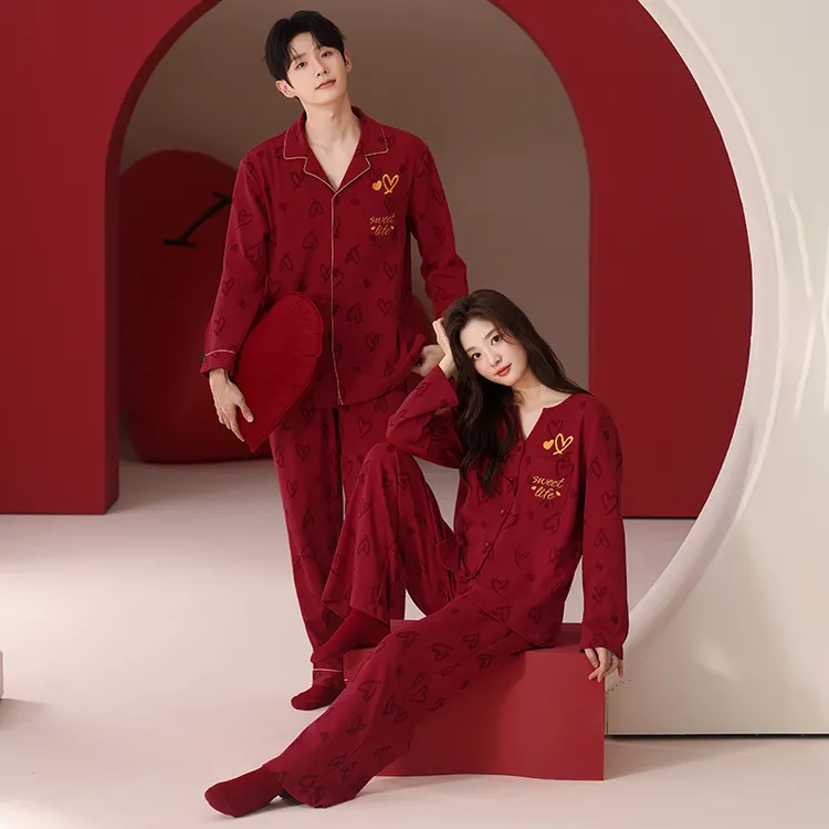 麦隆德结婚睡衣婚庆大红纯棉长袖长裤本命年高端时尚家居服套装