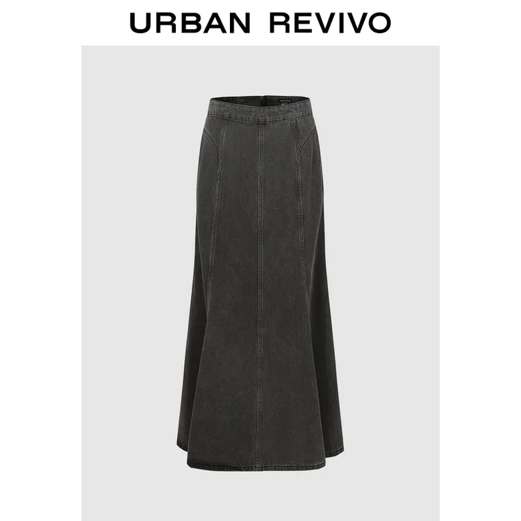 UR2025春季新款女装复古休闲百搭高腰鱼尾牛仔半裙UIH850004