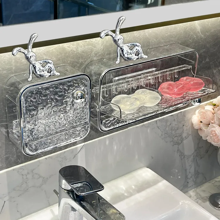 轻奢冰川水波纹壁挂肥皂盒卫生间免打孔带沥水香皂盒浴室双层皂盒