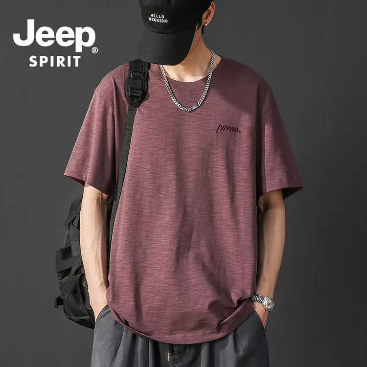 JEEPSPIRIT吉普日系复古竹节棉短袖t恤男士夏季薄款宽松半袖体恤