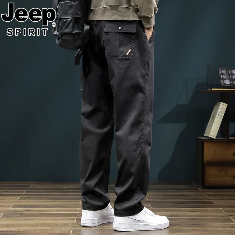 JEEP吉普春秋工装裤男士潮牌黑色大码直筒裤秋冬加绒宽松休闲长裤
