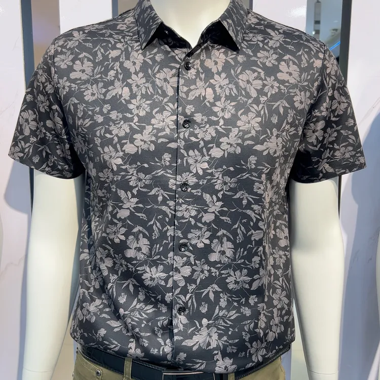 1955夏季印花短袖男免烫防晒男士衬衫商务潮流