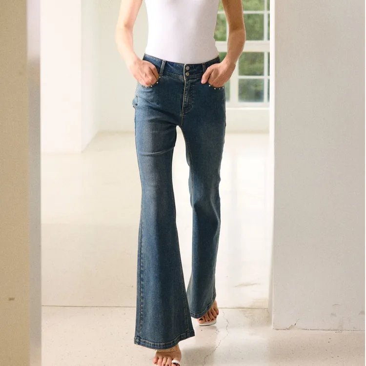 ONLY2026春季做旧水牛仔裤微喇裤女|126132061