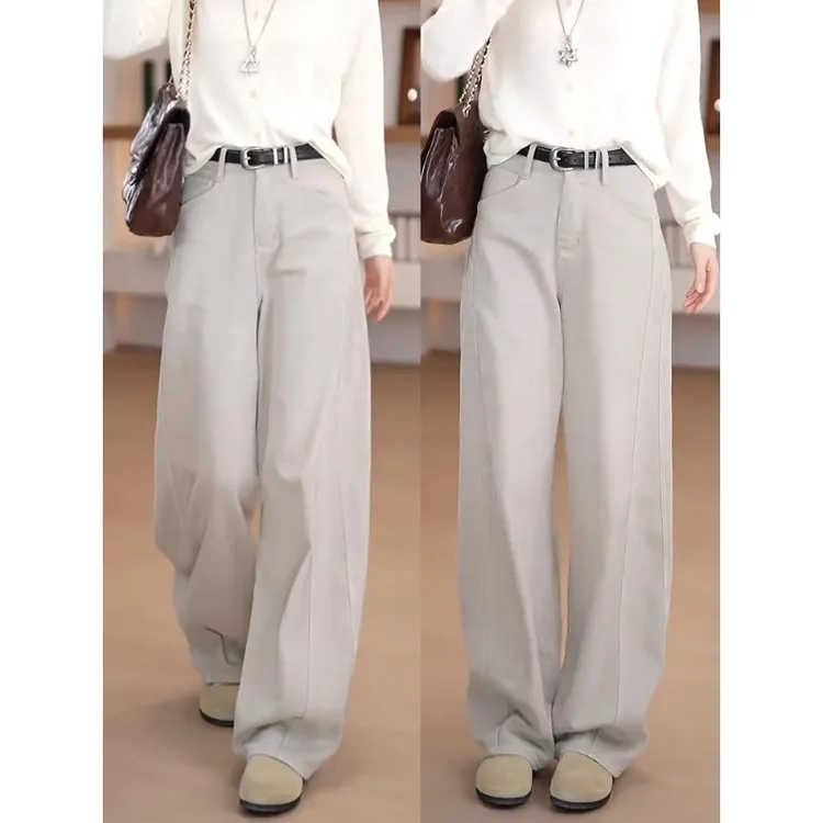 时尚窄版弯刀裤女秋季2025新款垂感高级梧桐裤高腰宽松阔腿牛仔裤