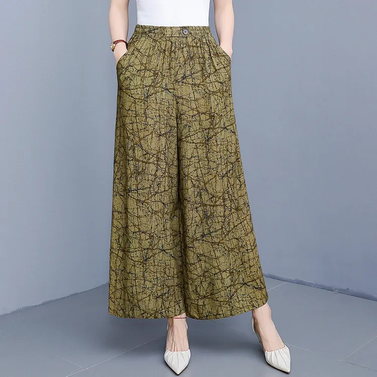 高端棉绸阔腿裤2025新款中老年妈妈九分裤子宽松跳舞裤女款裙裤