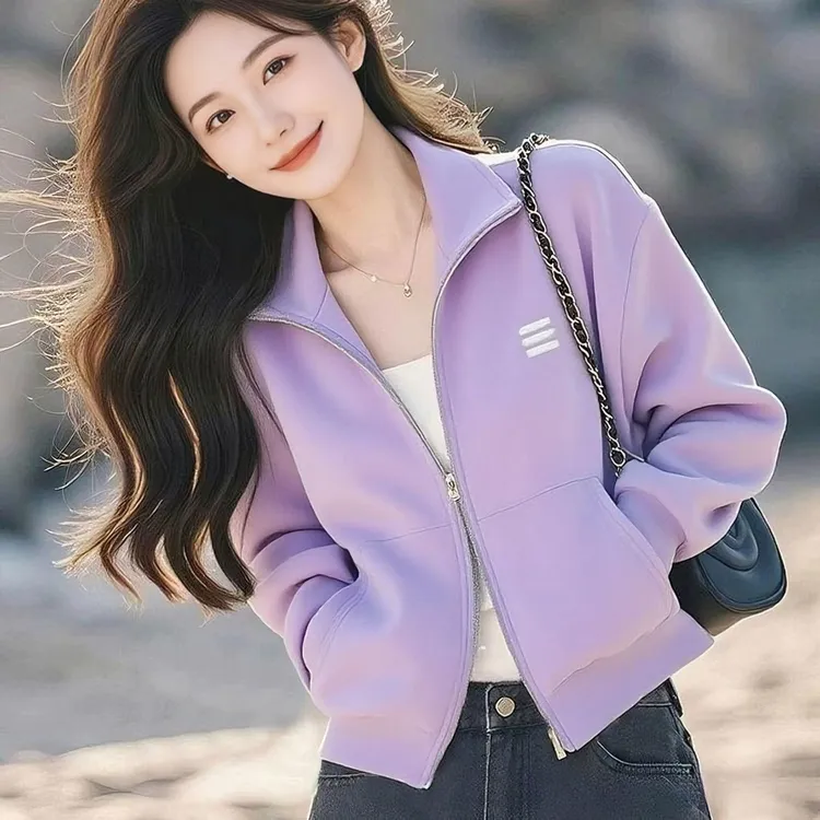 洋气立领短款刺绣拉链卫衣女2025秋季流行爆款小个子休闲开衫外套