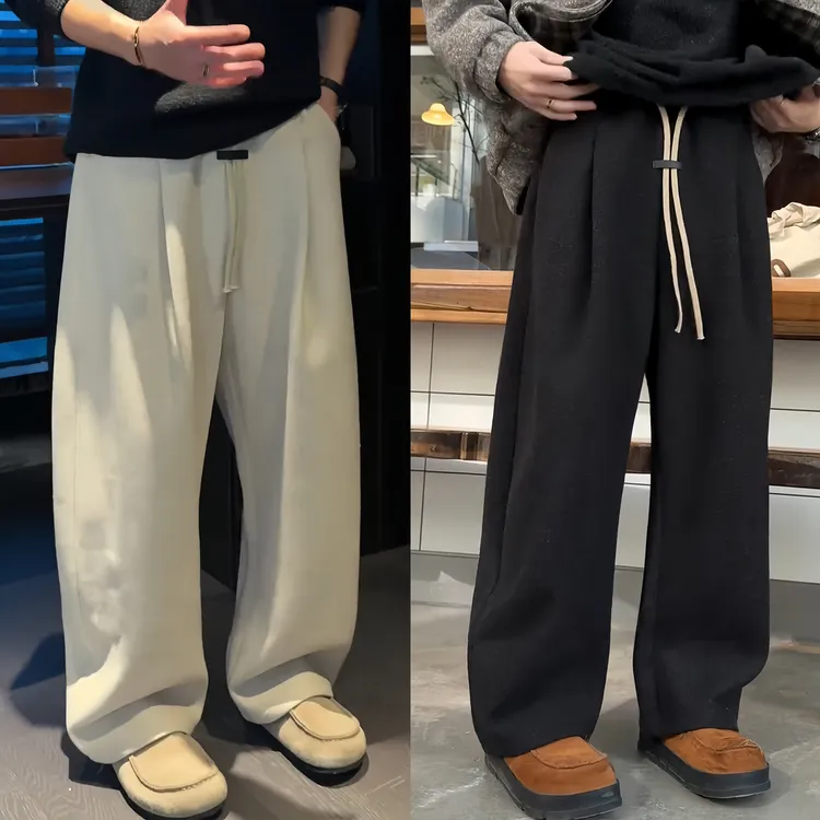 秋冬季绵羊毛定制面料垂感休闲裤男慵懒软糯宽松百搭休闲弯刀长裤