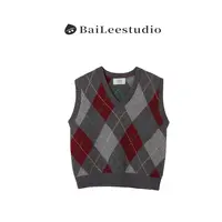 【柏栗良品】2025秋冬新品~复古经典套头菱格V领无袖马夹95222