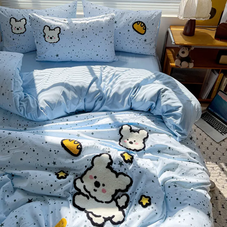 星空狗毛巾绣工艺款云朵感超柔床品四件套宿舍单人三件套新之助