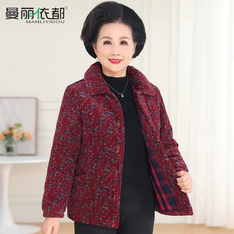 奶奶装冬装棉衣中老年女装加厚外套妈妈宽松老太太棉袄纯棉灯芯绒
