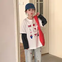 女童独特超好看T恤春秋2025新款儿童假两件衣服女孩大童白色上衣