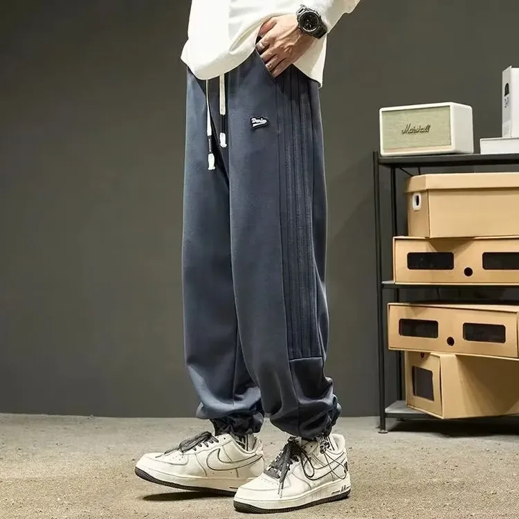 运动宽松百搭裤子男春秋款美式潮牌青少年适用纯色大码宽松型束脚