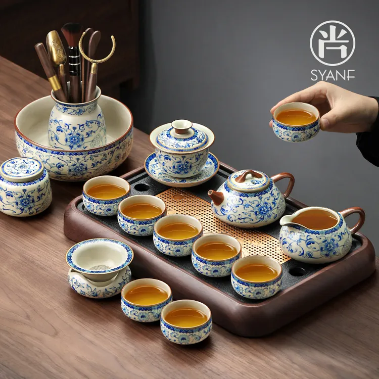 青花汝窑茶具套装2025新款家用轻奢高档功夫泡茶壶喝茶杯子一整套