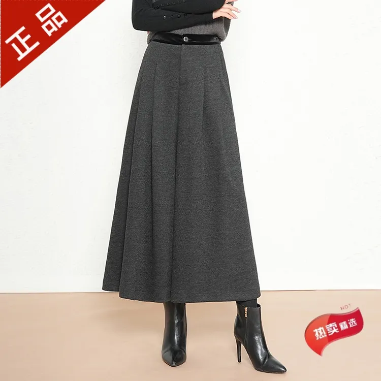 2025正品哥弟新款女士羊毛呢九分裙裤秋冬时尚气质阔腿高腰休闲裤