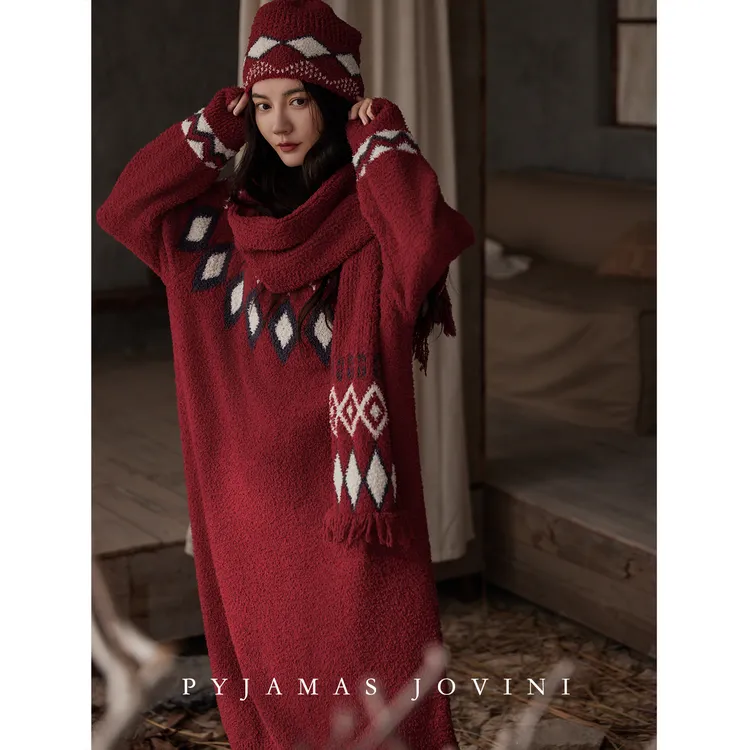 俏薇妮睡裙女冬季款半边绒红色本命年睡衣加厚保暖2025新款珊瑚绒