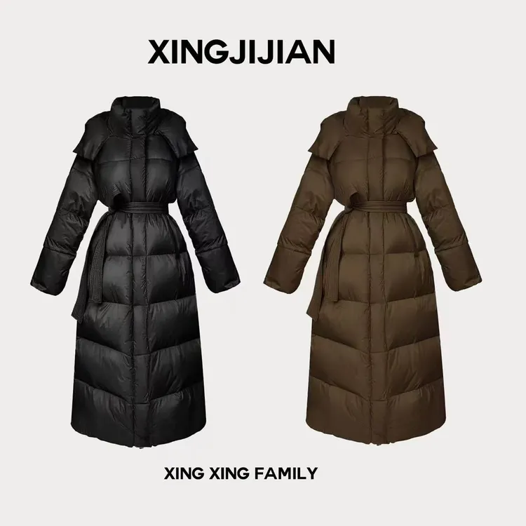 XINGXING 雪域 白鸭绒冬季 新款高端过膝中长款收腰款 黑长羽绒服