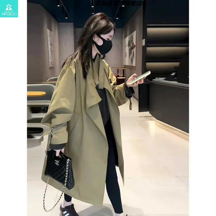 韩版2025春季宽松休闲时尚英伦风立领风衣女高级感中长款过膝外套