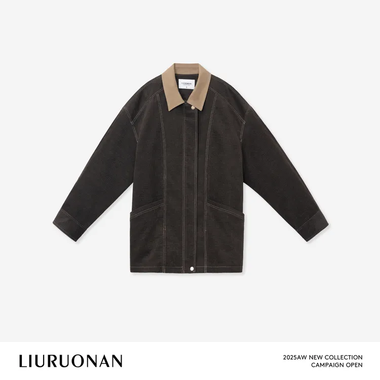 LIURUONAN 25WIN【帆船夹克】复古撞色翻领明线设计感宽松短外套女