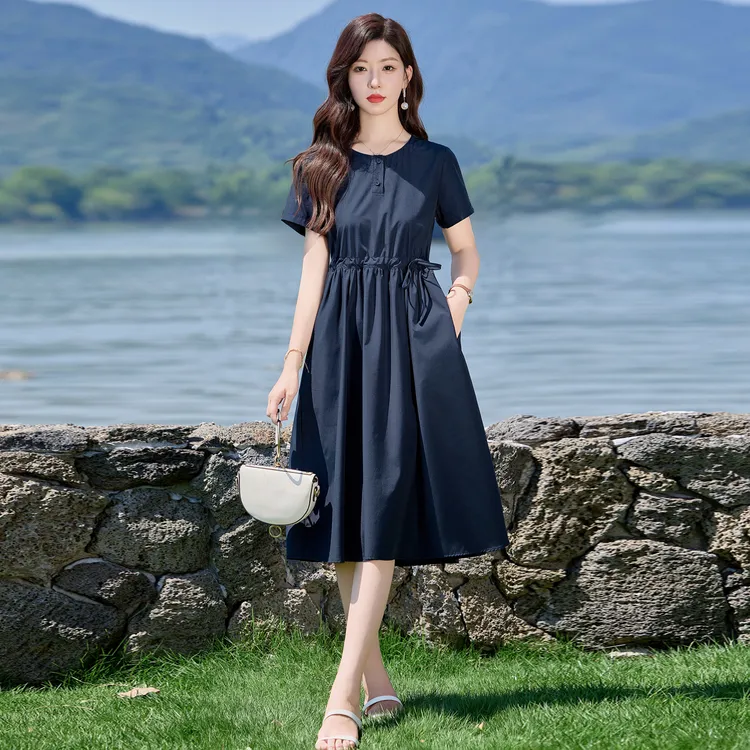 连衣裙女2025夏季新款甜美温柔抽绳收腰显瘦洋气减龄裙子 LB2871