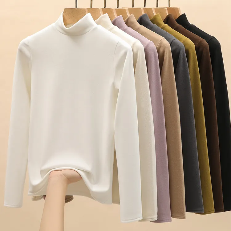 2025秋冬季半高领德绒打底衫女内搭加厚中领长袖保暖纯色百搭上衣
