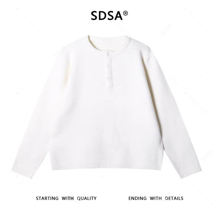 SDSA秋冬新款痞帅男装潮牌纯色半纽扣圆领针织衫百搭网红款毛衣
