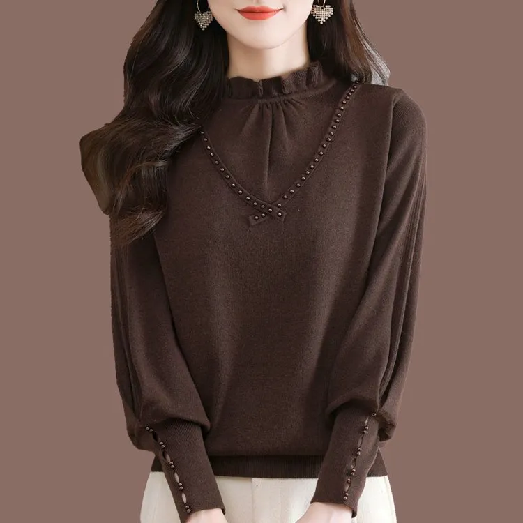 大码女装秋冬新款半高领毛衣时尚妈妈洋气打底衫宽松内搭纯色上衣