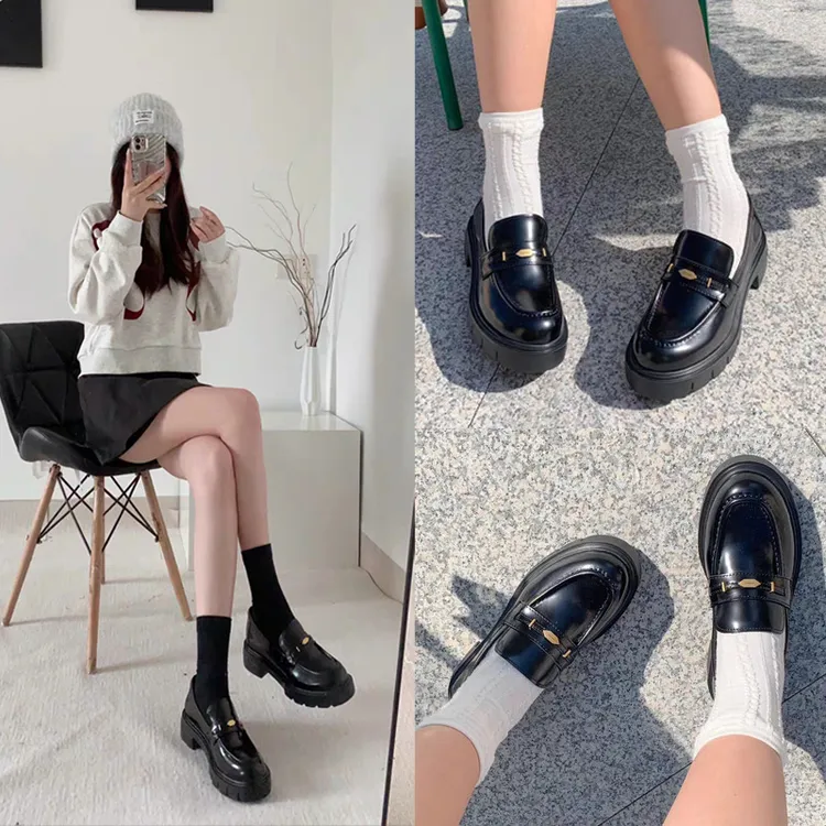 乐福鞋女款爆款2025新款厚底工作小皮鞋秋叶伯爵山茶花真皮单鞋女