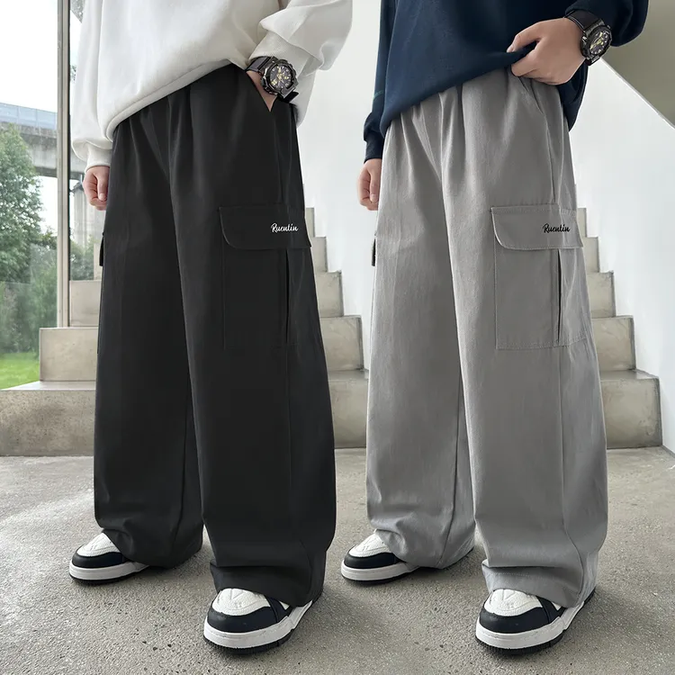 纯棉男童裤子2025春秋新款中大童宽松工装裤儿童帅气时髦直筒裤潮