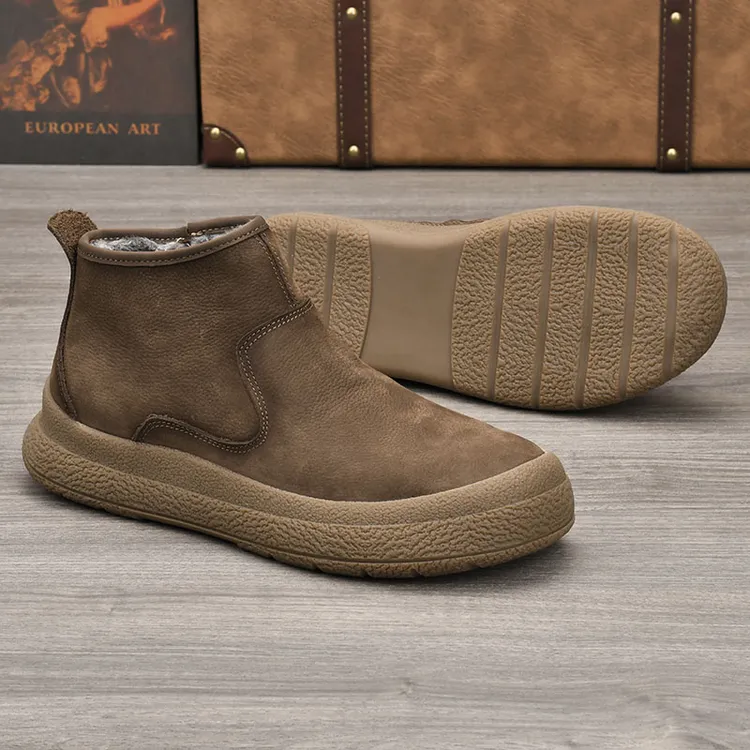 头层牛皮男鞋真皮侧拉链休闲风保暖高帮耐磨马丁靴潮流复古男皮鞋