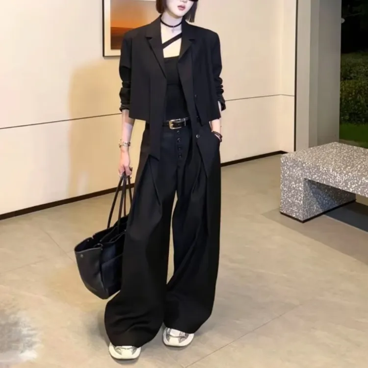 2025秋季新款小众设计高级感时尚百搭气质西装百搭直筒阔腿裤套装