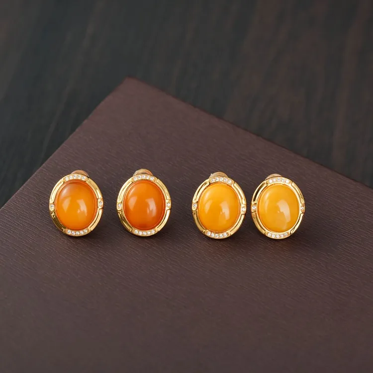 【云上叙】S925银蜜蜡耳钉-多样性发其一-12*9.5mm-V76323-M（甄选）