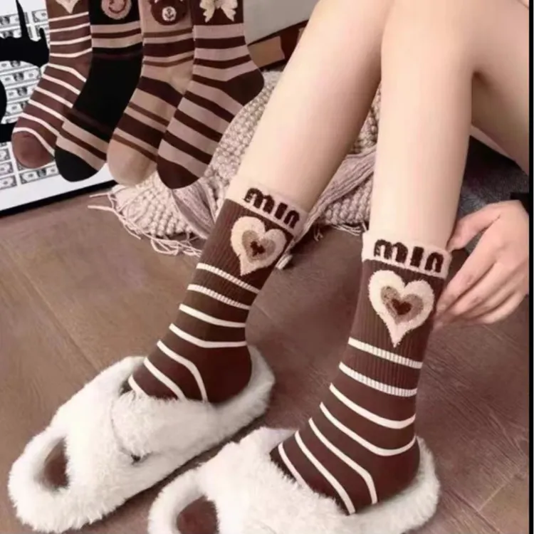 【到手7双】袜子女秋冬款长筒加厚网红爆款高腰甜美可爱字母袜保暖