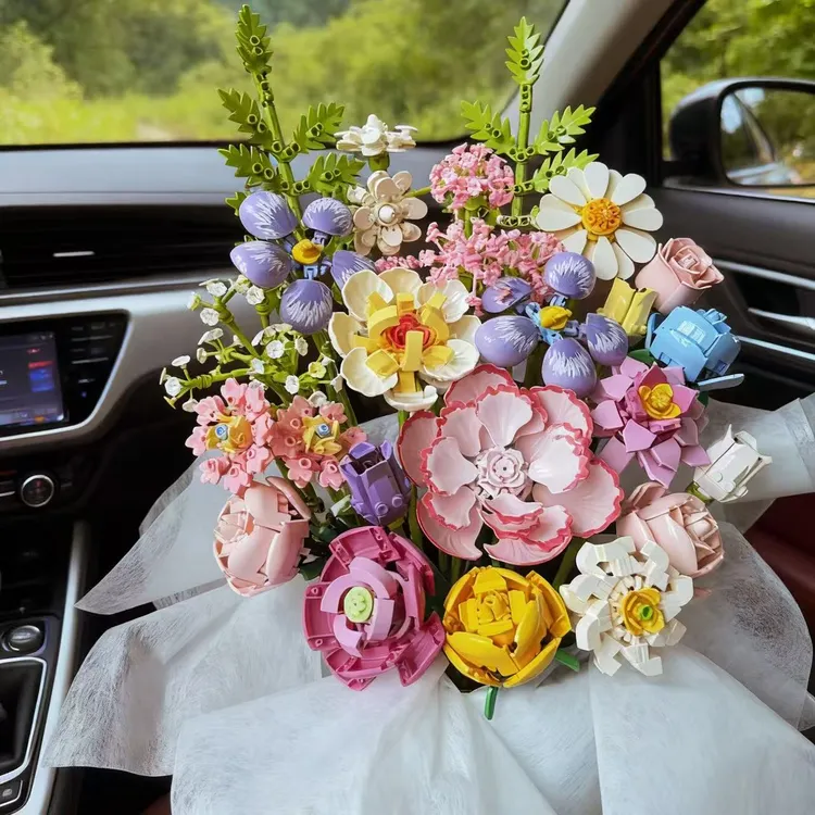 【圣诞礼物】积木花束拼装一整套diy材料包七夕节情人节520生日礼物