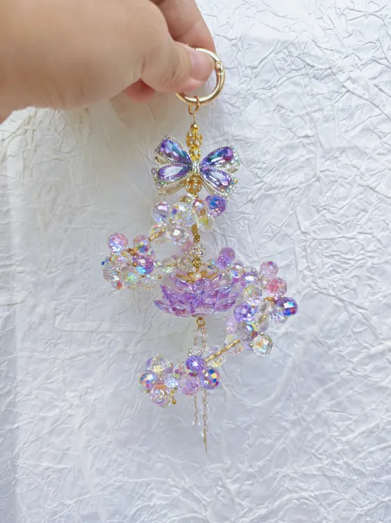 小叶子创意精美手工紫水晶莲花流苏车挂挂饰