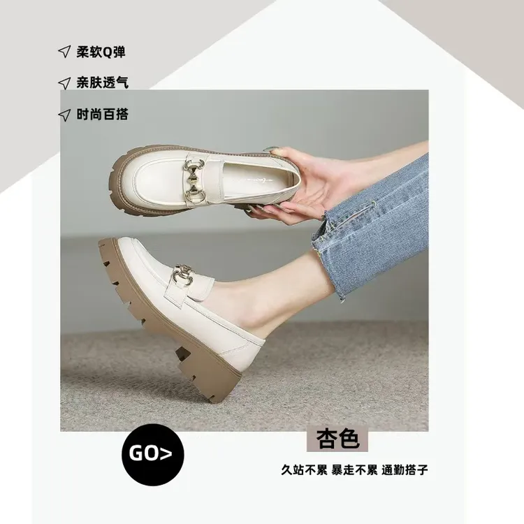 2025新款英伦风厚底乐福鞋女黑色时尚扣子女增高法式复古小皮鞋