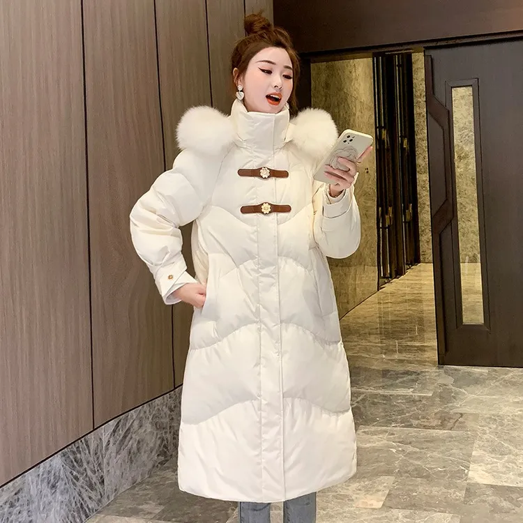 反季清仓免洗白色羽绒服女中长款2025冬季新款时尚加厚白鸭绒外套