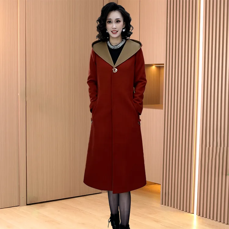 【外套】秋冬洋气优雅气质时尚大气休闲收腰显瘦中长款毛呢外套