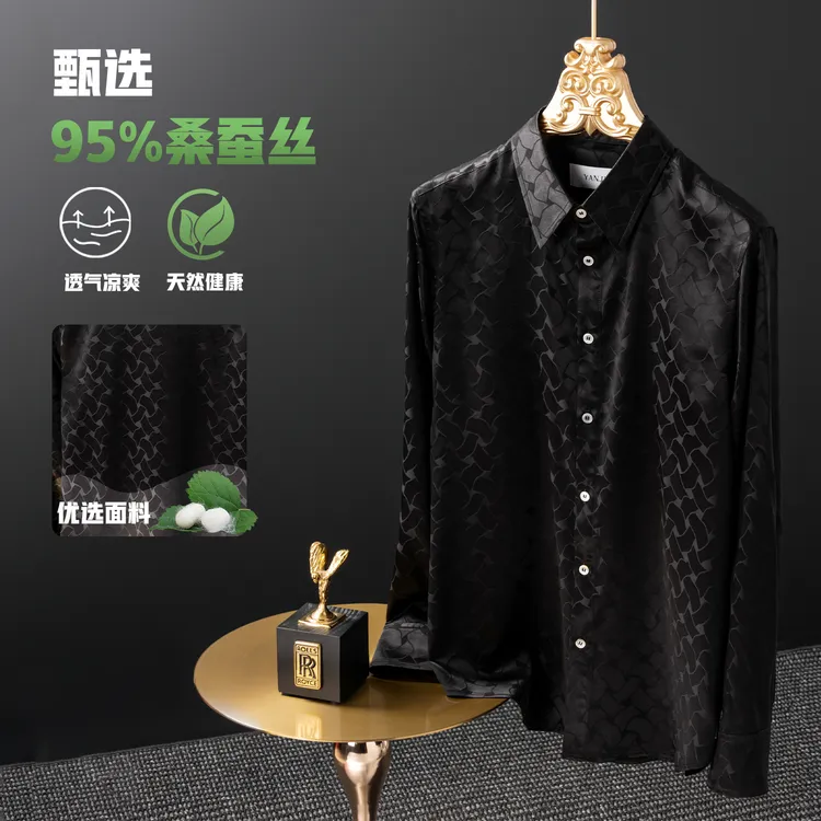 言吉男装高端新品休闲真丝衬衫夏季新款时尚桑蚕丝衬衣YJ55100