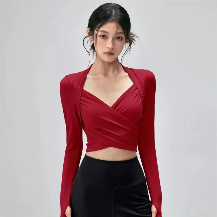 瑜伽服上衣女修身显瘦领运动长袖T恤2025秋新款外穿普拉提训练服