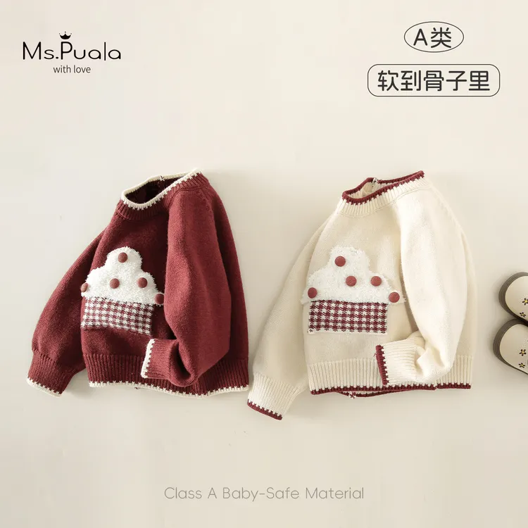 【Ms.Puala莓果派对】婴幼儿女童冬季撞色边毛衣宝宝洋气套头针织衫