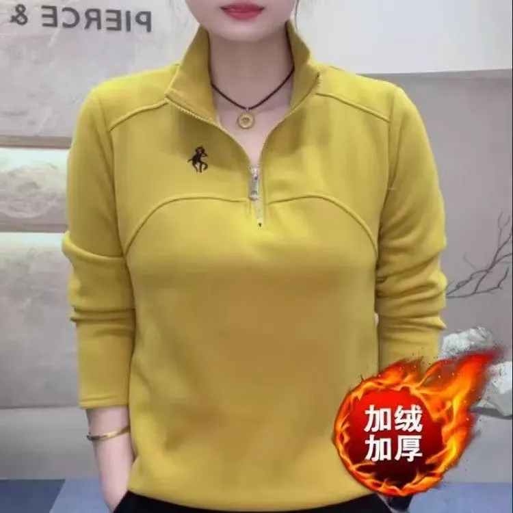 时尚洋气长袖卫衣冬季女士套头款加绒上衣保暖