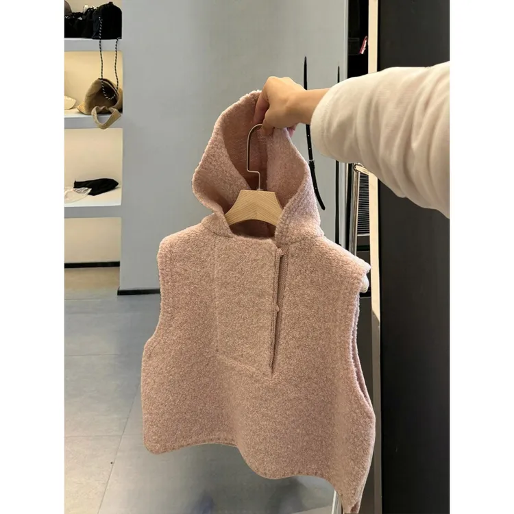 CHAO推荐！真好看！叠穿马甲女粉色圈圈外套无袖减龄百搭连帽背心