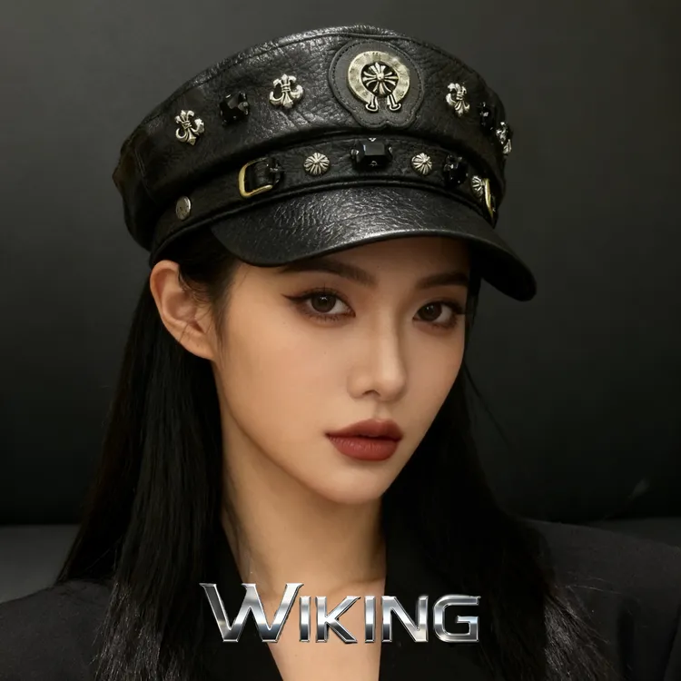 王大嘴原创 "黑银皮质"重工荔枝哑光皮纹银标黑钻军帽M144