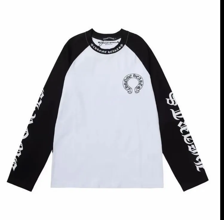 高定马蹄梵文拼色宽松显瘦慵懒风韩版潮流百搭男女同款长袖打底